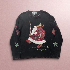 Vintage Christmas Sweater Womens XL Black